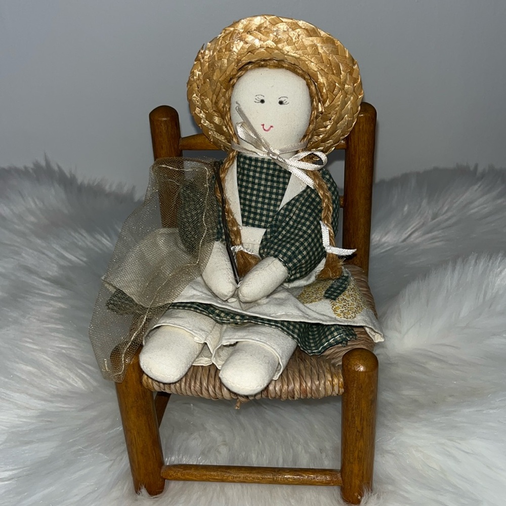 🎄HOST PICK🎉 Primitive Doll with Wooden Raffia Chair